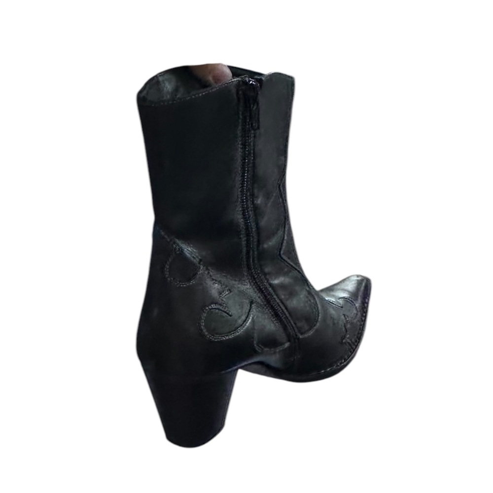 VINTAGE PAUL GREEN Western Cowgirl Cowboy Black Leather Pointed Toe Ankle Boots - Picture 10 of 16